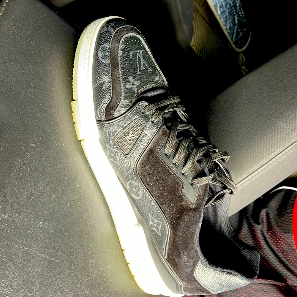 black leather and suede LV